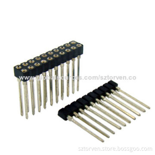 Socket Connector, 2.54mm, Straight Dip Type, Single and Dual Row, 17.80mm Pin Length, Wire Wrap